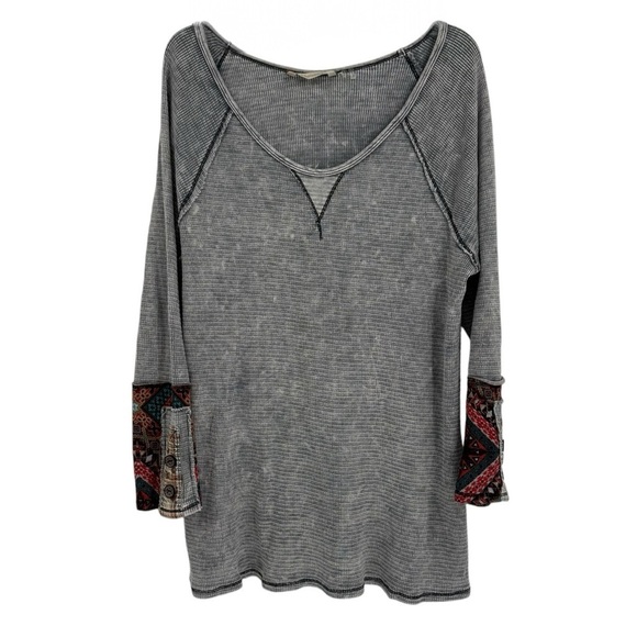 Soft Surroundings Waffle Knit Decorative Cuff Thermal size Large Scoop Neck gray - Picture 1 of 10